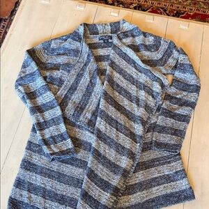 Barefoot Dreams Blue and Gray Striped Cardigan